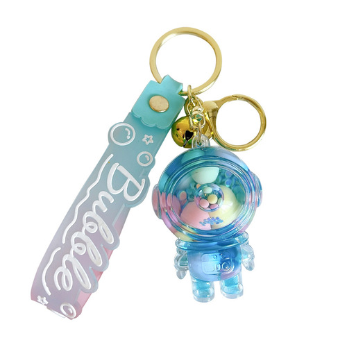 Luminous Acrylic Oil Sugar Beans Astronaut Space Person Keychain Exquisite Cute Liquid Flow Sand Ornament Supply