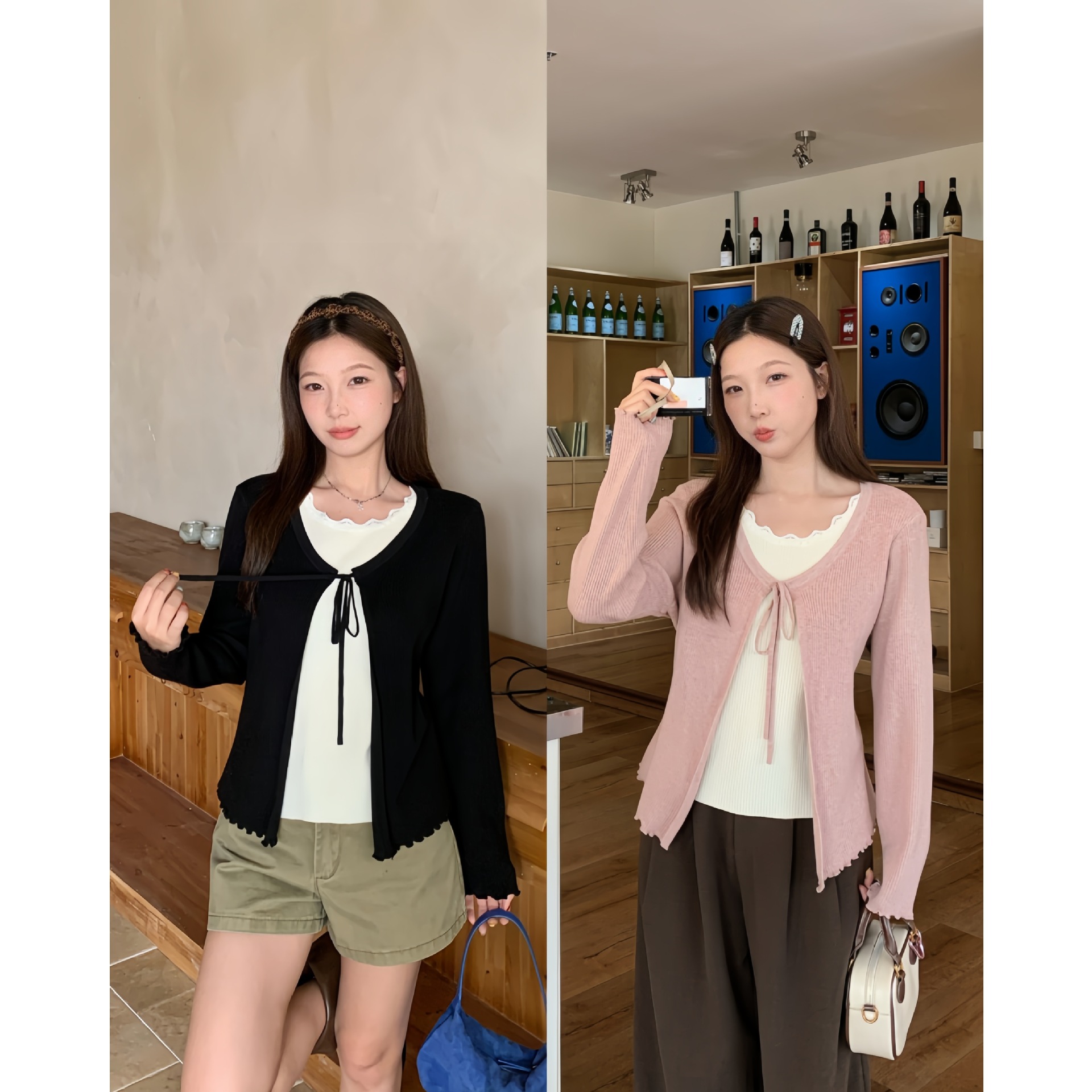 Real shot of 2026 Autumn New Style Plus Size Color Block Faux Two-Piece Knit Sweater with Tie Design 68769