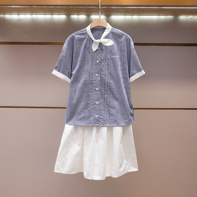 Shenzhen Nanyou high-end women's clothing summer new collection, youthful and fashionable casual style patterned short-sleeve shirt and skirt set