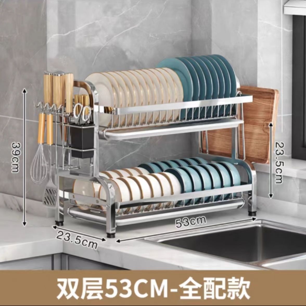 2 층 대형 스테인레스 스틸 그릇 접시 랙 나이프 젓가락 도마 랙