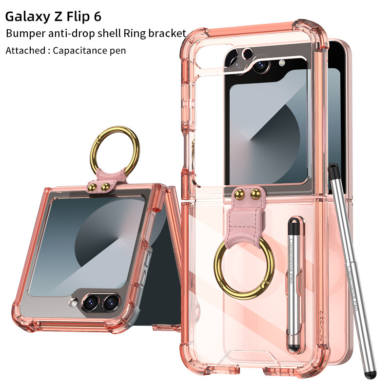 Aplicable a Samsung Z Flip6 de moda caja de teléfono móvil plegable bolsa de aire cubierta transparente con bolígrafo de pluma image 8