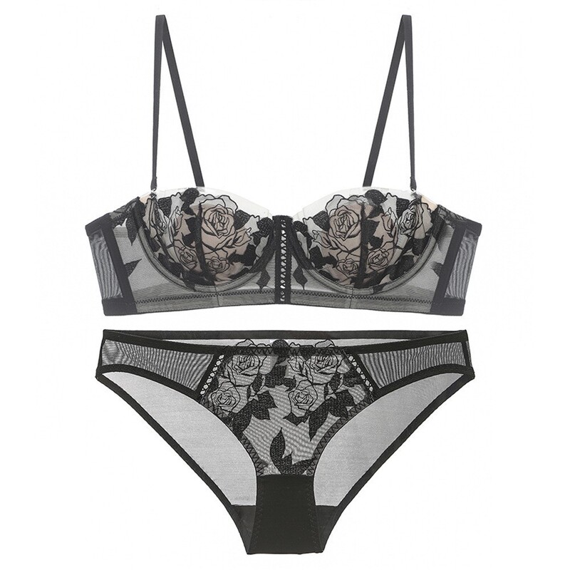 Sexy Underwear French Style Thin Rose Embroidered Rabbit Ear Lace Underwear Soft Steel Ring Large Chest Showcase Bra Sexy Underwear French Style Thin Rose Embroidered Rabbit Ear Lace Underwear Soft Steel Ring Large Chest Showcase Bra