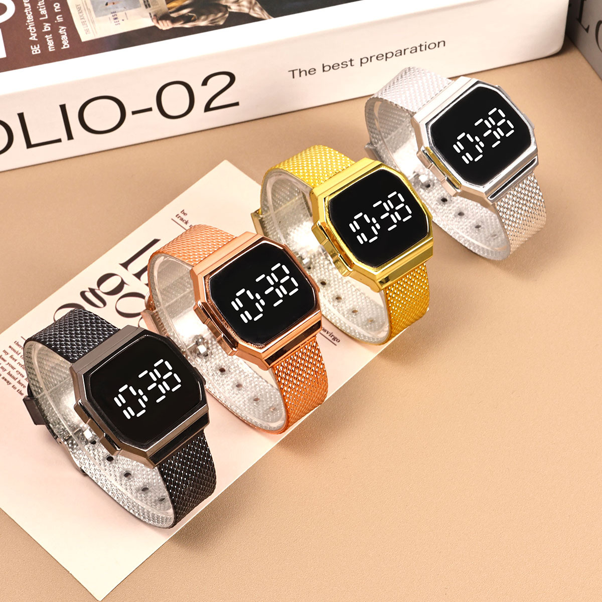 Foreign Trade New Student Touch Square Fake Mesh with Led Digital Watch for Men and Women Couples Fashion Simple Watch