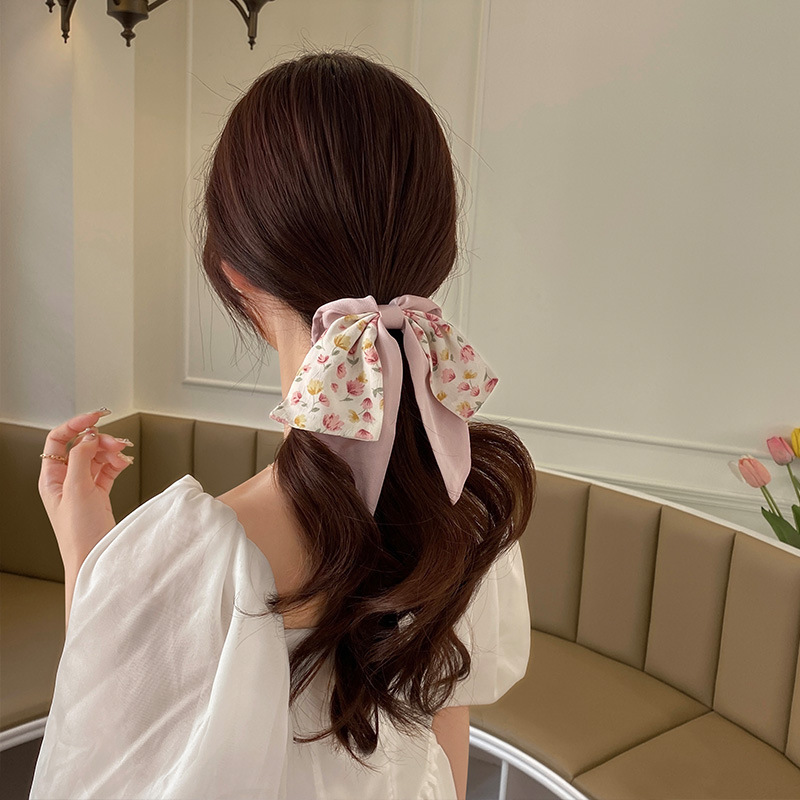 扎头发蝴蝶结发带头绳女夏季小碎花丝巾绑发大肠发圈飘带春季新款|undefined