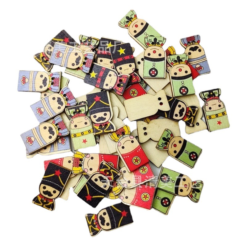 30*16mm registro soldados con agujeros decorativos botones de madera DIY dos-ojo pintado artesanía soldado 50 piezas un paquete