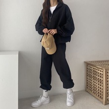 clothing套装女拉链长袖长裤女装两件宽松春秋薄款防晒韩版大码休