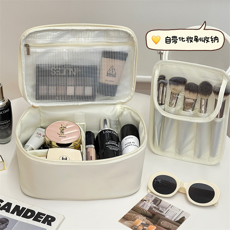 Linda bolsa de cosméticos, almacenamiento de partición, bolsa de almacenamiento de maquillaje portátil de gran capacidad para mujer, bolsa de lavado de viaje portátil impermeable