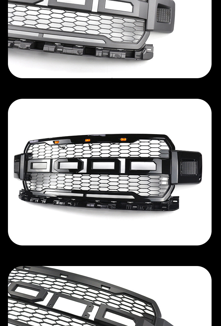 Suitable for 18-20 Ford Raptor net Ford F150 with light Net bright black front grille gray net