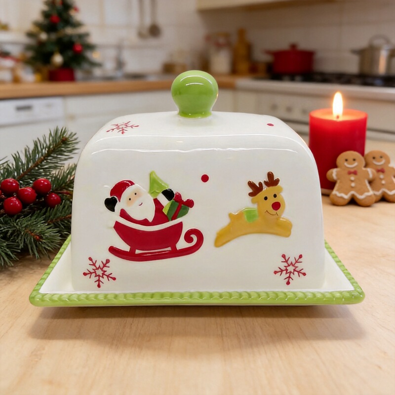 Embossed Hand-Painted Ceramic Butter Dish European and American Export Santa Claus Reindeer Butter Dish Kitchen Decoration Butter Plate Embossed Hand-Painted Ceramic Butter Dish European and American Export Santa Claus Reindeer Butter Dish Kitchen Decoration Butter Plate