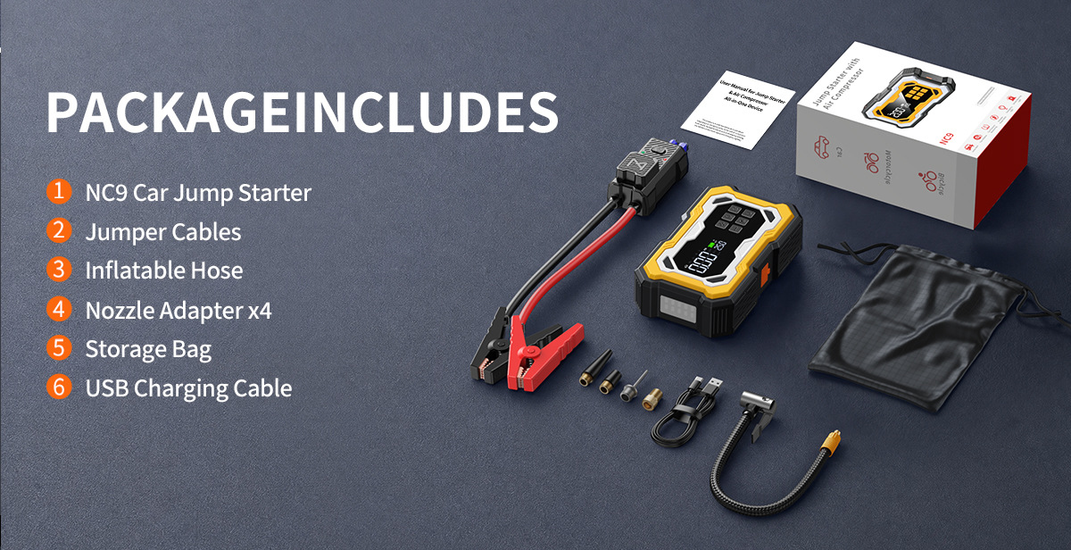 [NC9] Cross-border car emergency starting power supply and air pump integrated power bank, multifunctional portable battery jump starter