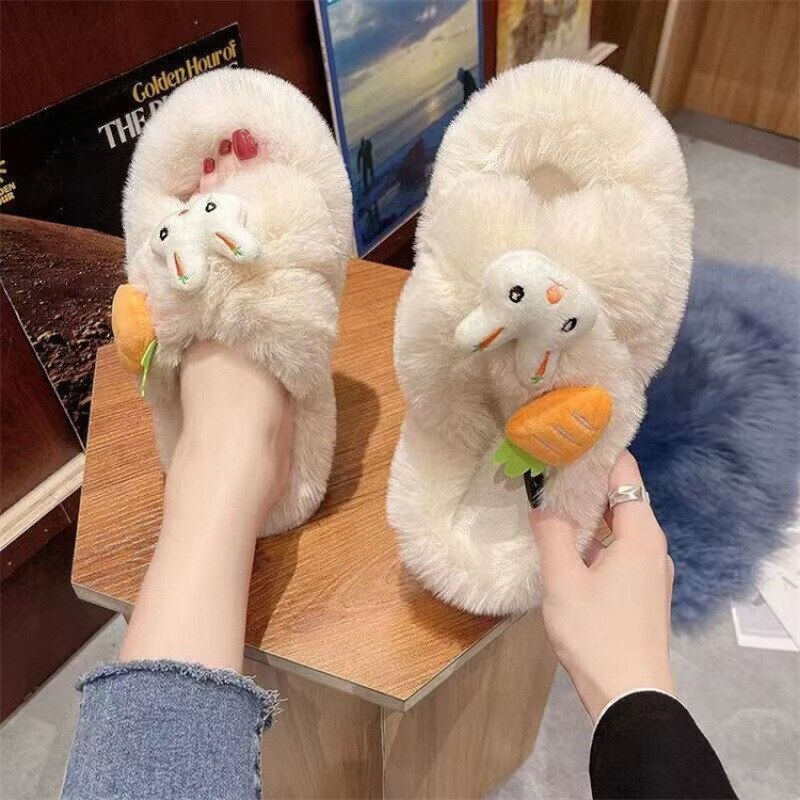 厚底毛毛拖鞋防滑卡通可爱煤球外穿毛绒绒棉鞋女秋冬季新款百搭