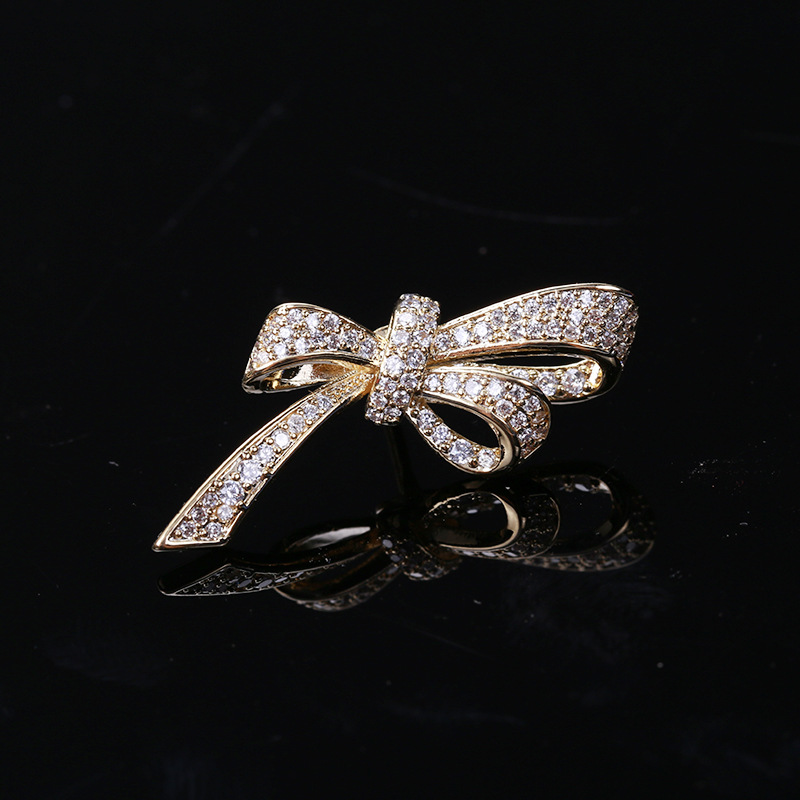 Elegant Simple Style Bow Knot Copper Plating Inlay Zircon Women's Brooches display picture 9