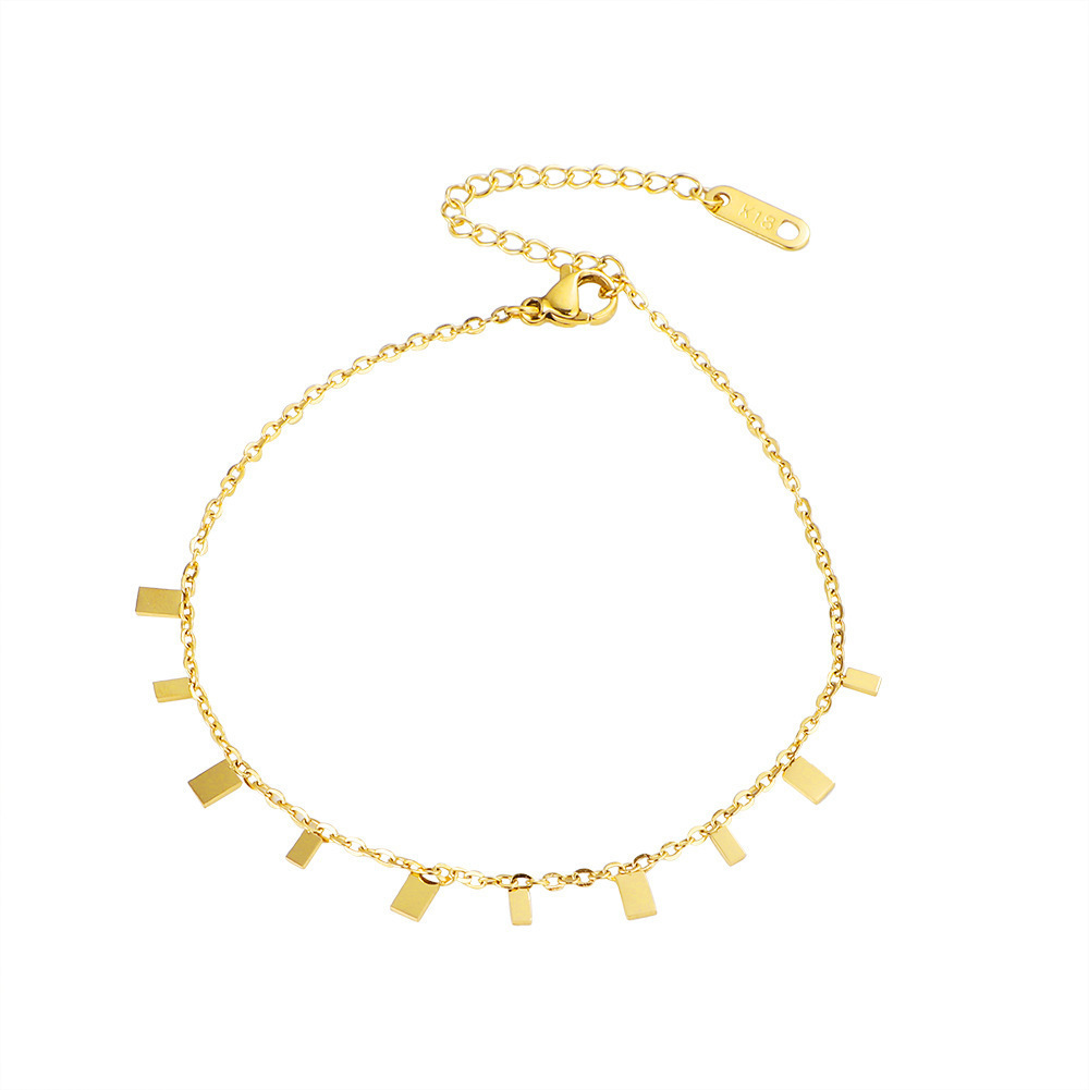 Pie cuadrada simple de bosque dorado, acero de titanio femenino, no se desvanece, cadena de pie explosiva en vivo, diseño de nicho, joyería de pie