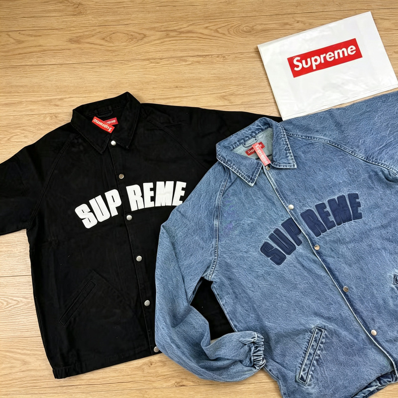 Supreme Ss25 Twill Logo Snap-Button Closure Long-Sleeve American-Style Trendy Loose Jacket, Unisex