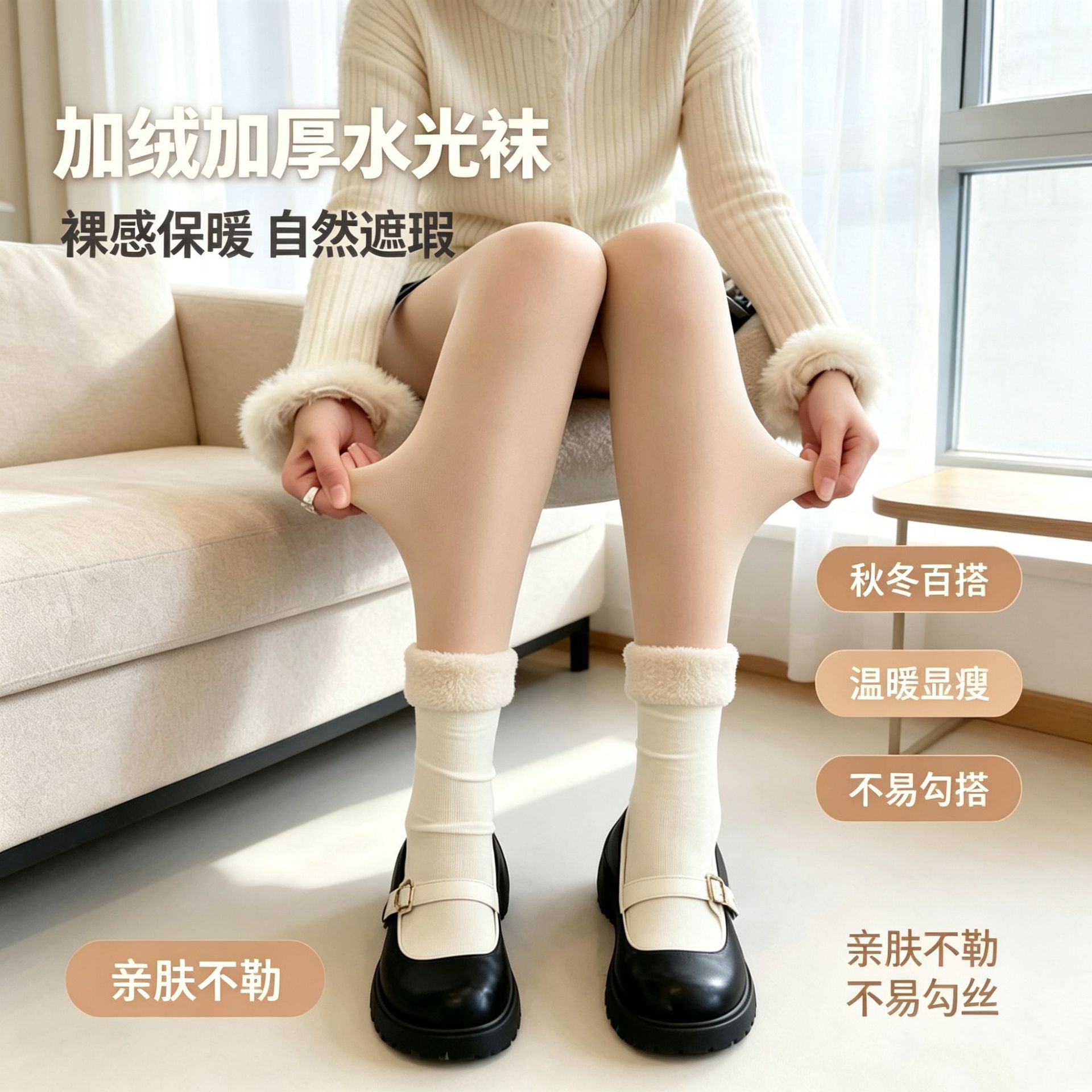 光腿秋冬神器冬季加绒加厚1080针高密度裸感肉色打底裤秋冬连裤袜