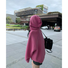 玫粉色连帽慵懒风松弛感宽松卫衣女春秋休闲减龄显瘦百搭美式上衣