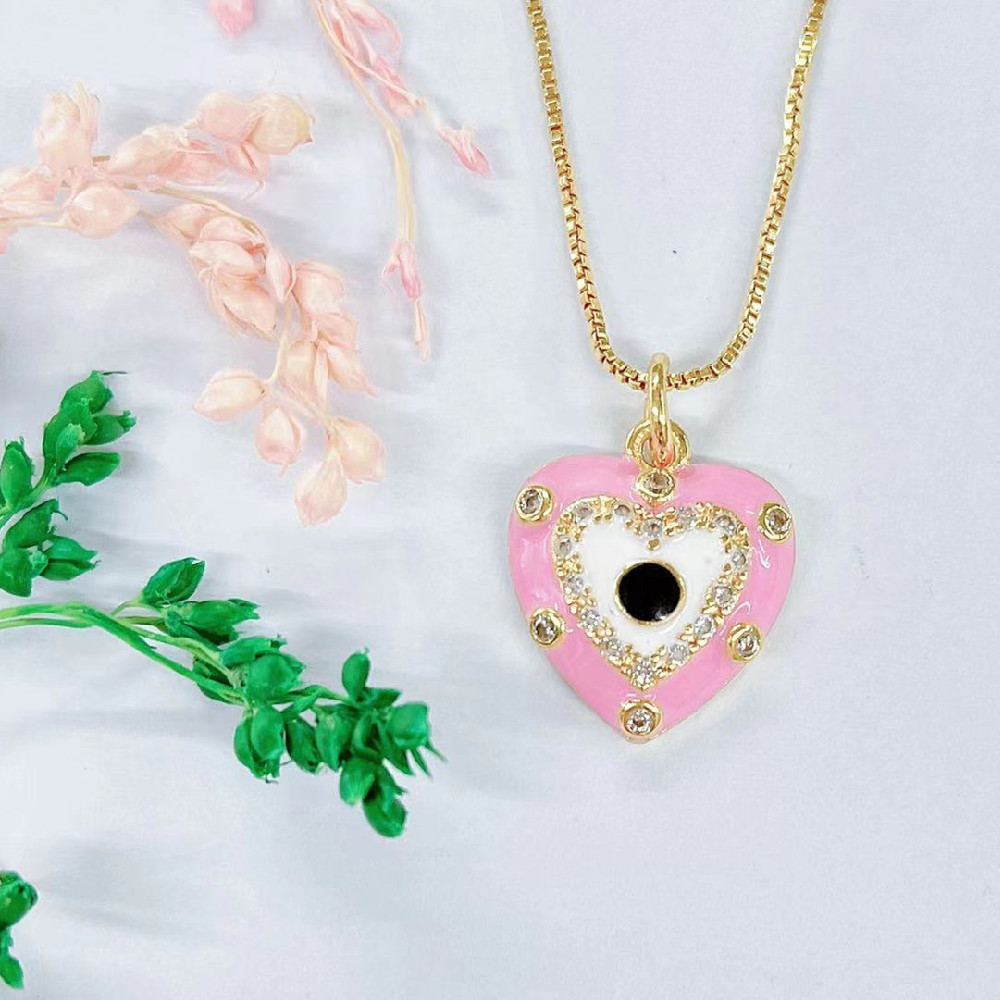 Fashion Heart Shape Copper Plating Zircon Pendant Necklace