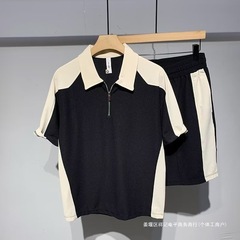 アプリコットクールファッションポロシャツカジュアルスポーツスーツメンズハンサムな夏の半袖Tシャツショーツ