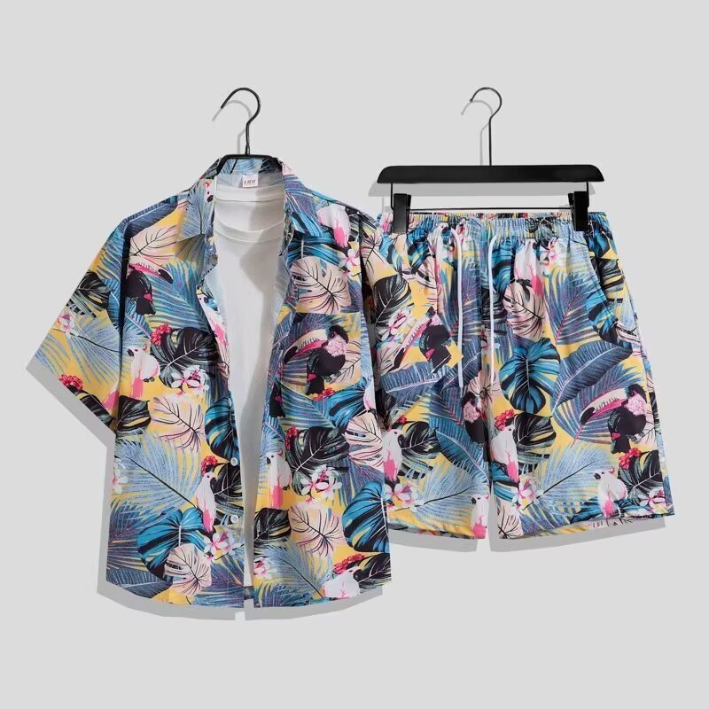 Travel Outfits for Men and Women in Sanya: Quick-drying beach shorts set, suitable for water, floral shorts for seaside vacations, couple's large shorts