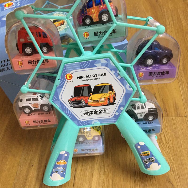 Caja de regalo de automóvil de aleación de rueda gigante con 6 modelos de automóvil de metal de retroceso juguetes para niños venta al por mayor en caliente transfronteriza