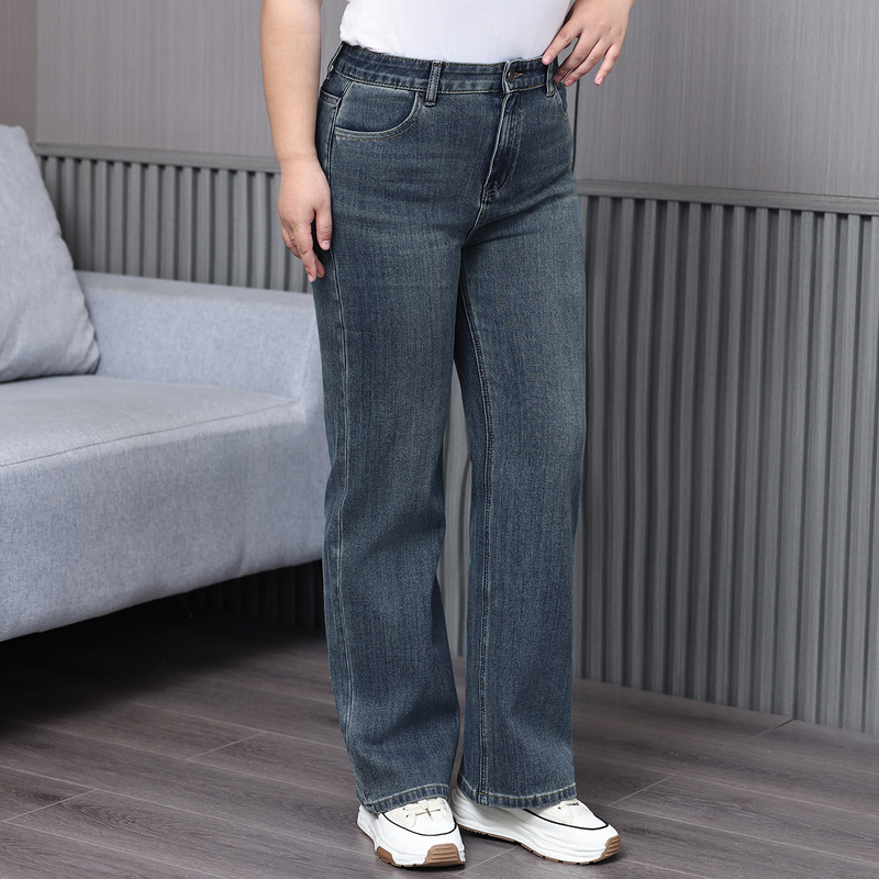 Fujing Plus Size Wide-Leg Jeans New Autumn Style for Plus-Size Women High-Waisted Slimming Narrow Straight-Leg Jeans for Women in Stock Fujing Plus Size Wide-Leg Jeans New Autumn Style for Plus-Size Women High-Waisted Slimming Narrow Straight-Leg Jeans for Women in Stock