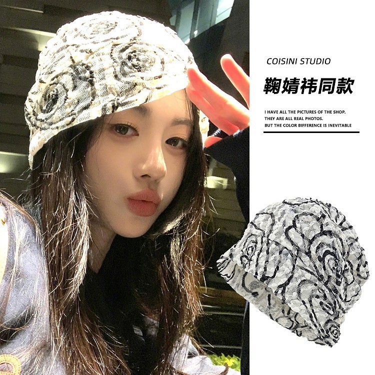 秋季明星同款韩国ins小众设计玫瑰花蕾丝冷帽古早亚文化y2k包头帽