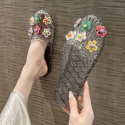 New jelly soft soled bathroom slippers women's summer indoor anti-slip bath massage plastic wear-resistant crystal home sandals