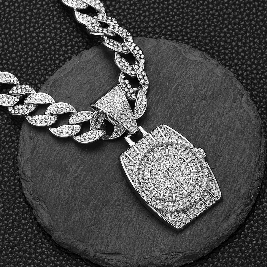 Men's niche full diamond watch, hip-hop punk choker pendant, versatile Cuban necklace_voghion.com