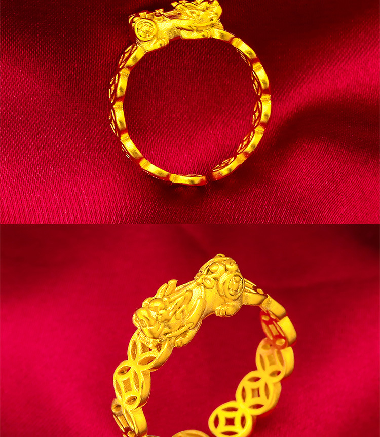 Pixiu Coin Ring Gold Plated Open Adjustable Ring For Women_voghion.com