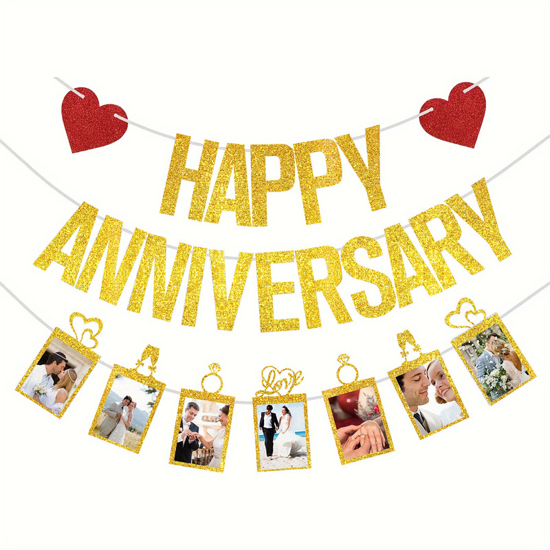 Happyアニバーサリーバナー結婚記念日のテーマは、銀色の玉ねぎの写真のバナーを引っ張る|undefined
