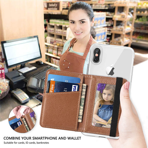 Litchi Pattern Solid Color Large Storage Card Holder Card Case Elastic Cord Backhesive with 3M Adhesive Phone Card Holder Coin Pouch Wallet Case