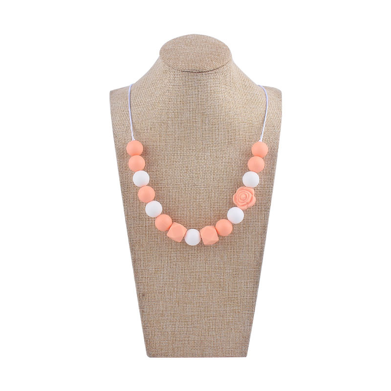 Nueva silicona molar mordedor collar de doble cara Rosa forma silicona mordedor collar masticable colgante collar