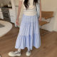 French Style Vintage Plaid Three-Layer Cake Long Dress Women's Summer Age-Reducing All-Match Elegant A- Line Umbrella Skirt Stitching Skirt