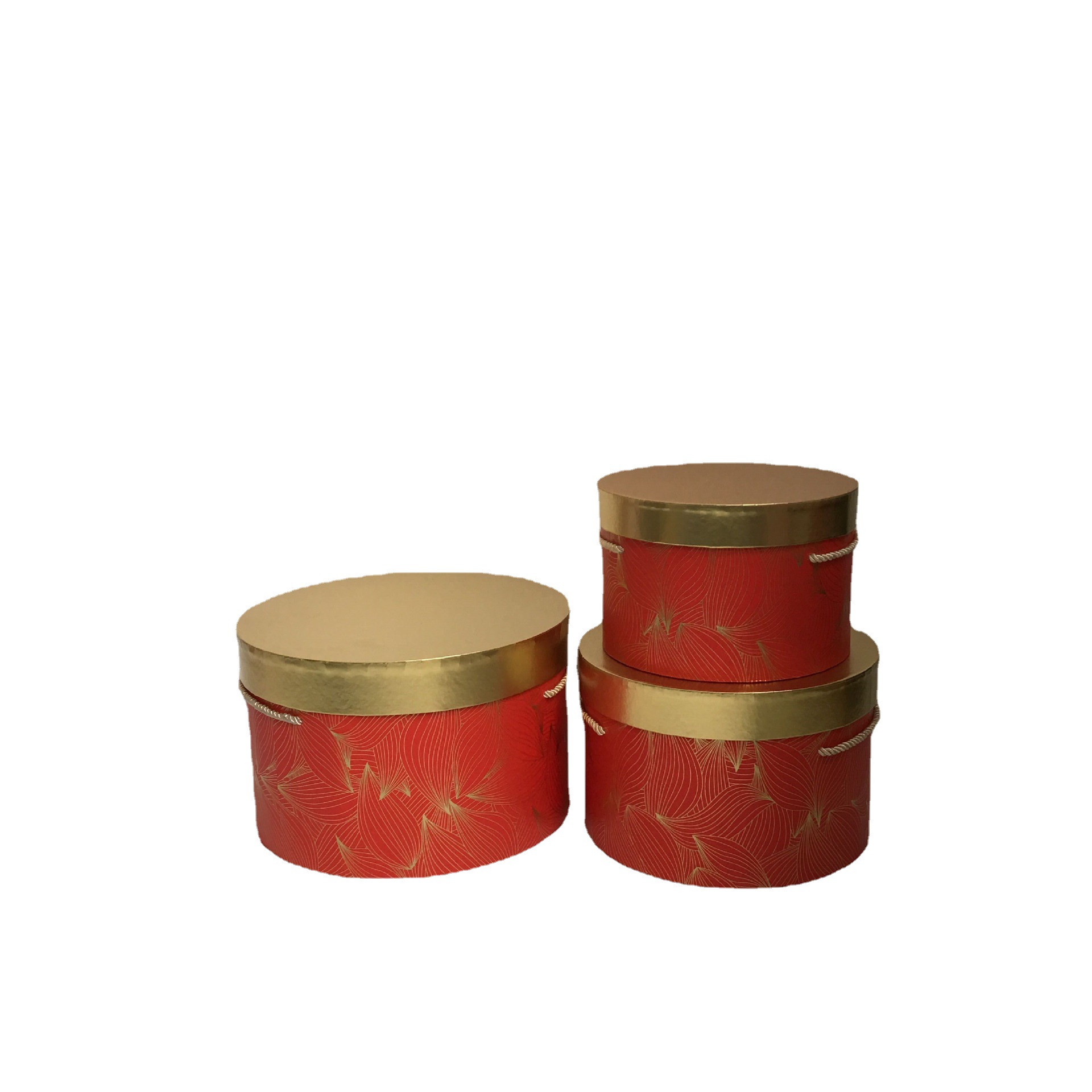 合心意 烫金树叶金盖手提圆形抱抱桶花盒三件套 鲜花礼品盒包装盒