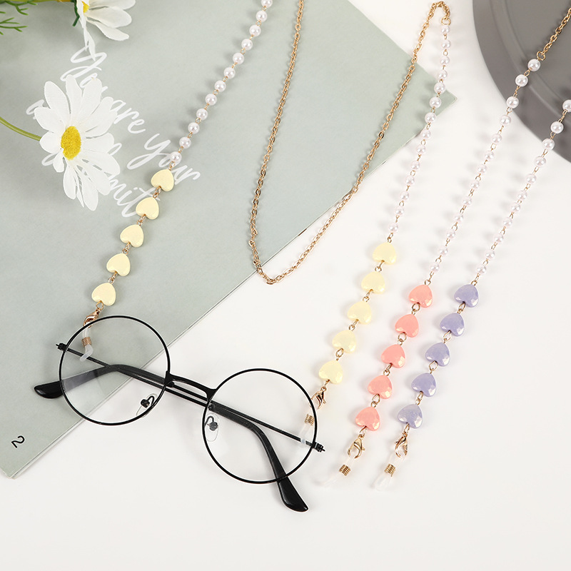 Artificial Pearl, Resin, Metal Material Heart Shape Pattern Fashion Heart Shape Artificial Pearl Resin Metal Women's Glasses Chain