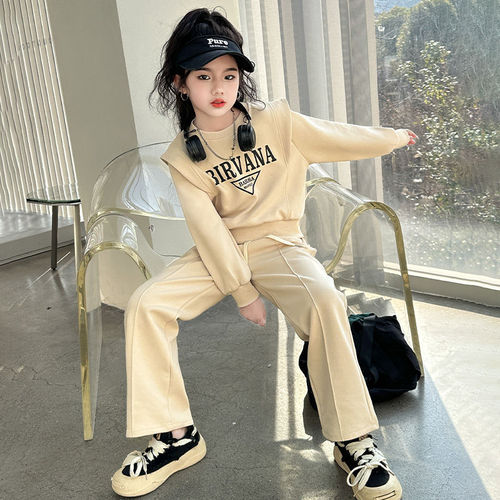 Women's Han Style Casual Set with Big Kid Spring and Autumn Trendy Letter Top and Long-Sleeve Stylish Pants Two-Piece Set