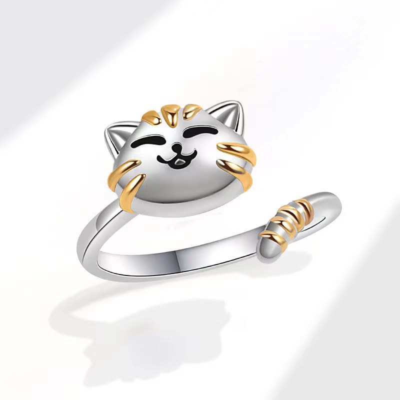 Alloy, Metal, Copper Material Cartoon Style Cat Alloy Metal Copper Plating Women's Open Rings Anxiety Ring