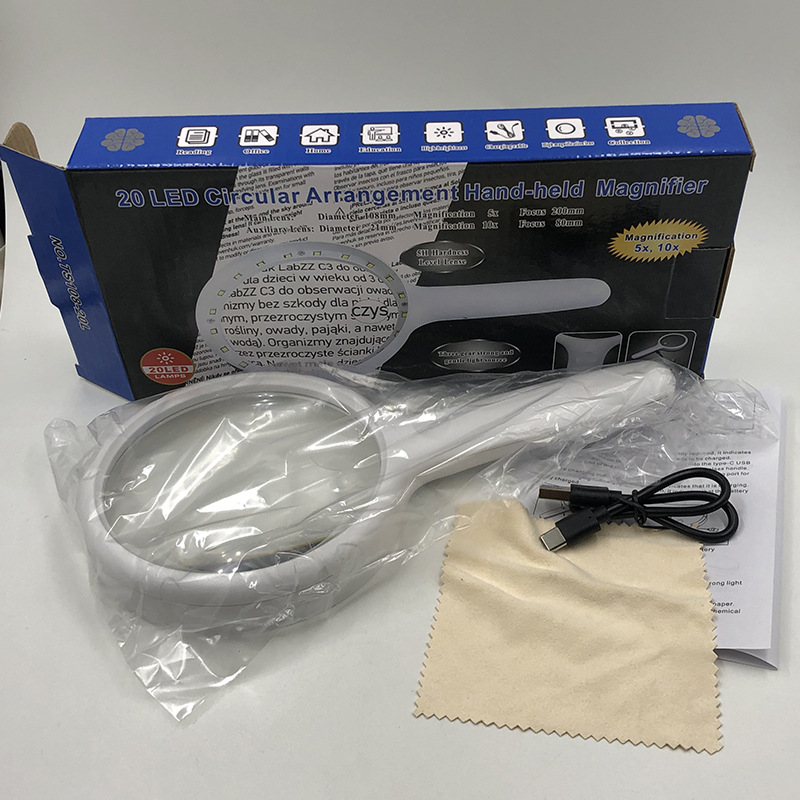 Charging TS108-20L magnifying glass, diameter 108mm, high-definition reinforced acrylic lens, LED light, three-level brightness, with light, magnifying glass, card-type magnifying glass, super magnifying glass pic 4
