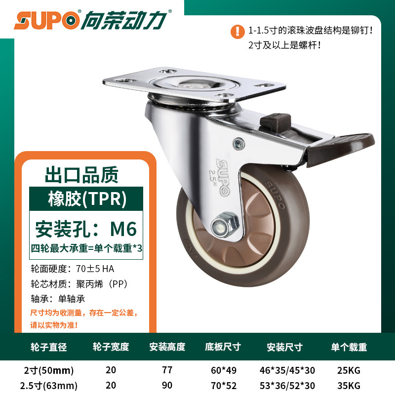 Xiangrong 1inch 低騒音家具用ホイール 軽量平底万能ホイール ブレーキ付き 2inch 収納棚用工業用キャスター|undefined