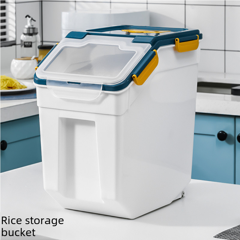 A 50-pound household kitchen rice bucket with 20-pound sealed thick rice bin and 30 anti-moisture anti-insect flour storage tank