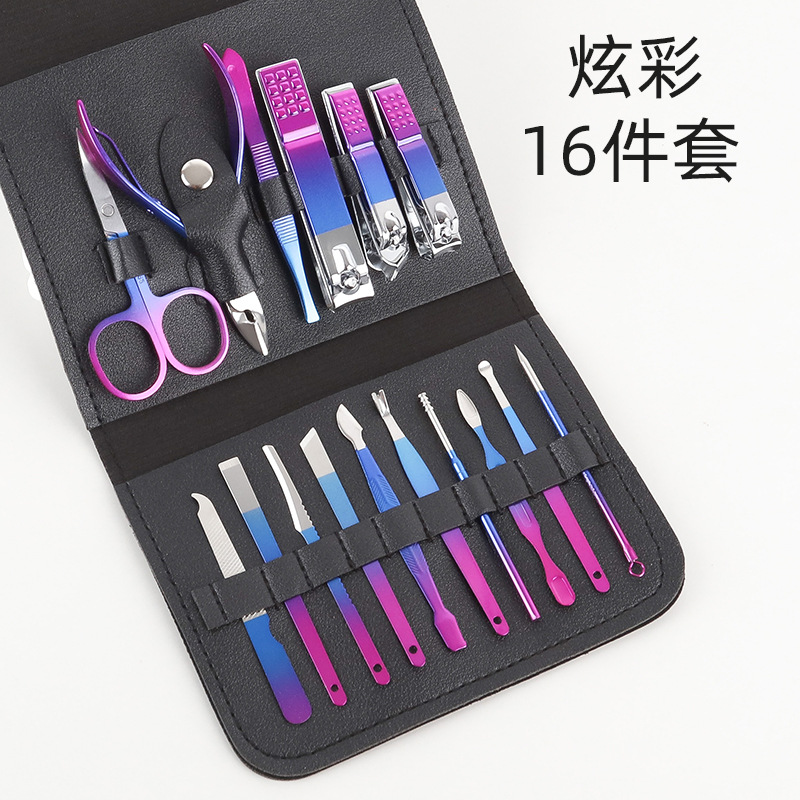 Nuevo bolso plegable cortaúñas traje Matcha verde 16-piezas conjunto de herramientas de uñas hogar portátil cortaúñas traje