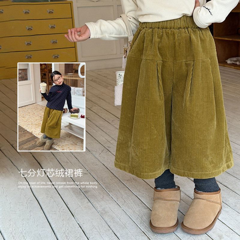 【加绒】2025冬季新品儿童加厚保暖复古时髦假两件宽松灯芯绒裤子