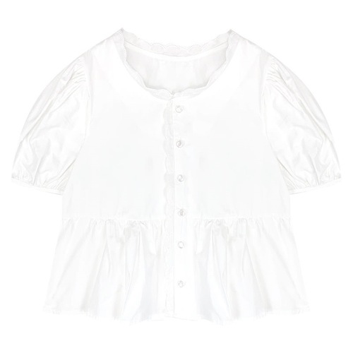 Early Spring Aging Cotton Doll Shirt Top 2025 Korean Version New Sweet Bubbly Sleeve Blouse Summer Women's Clothing