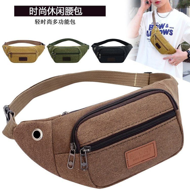 Mobile Phone Body Bag Men's Canvas Sports Outdoor Wear-resistant Practical Waist Bag Women's Casual Running Small Waist Bag Crossbody