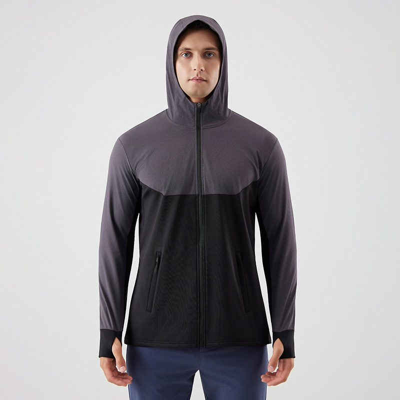 Deportes suéter con capucha de los hombres de otoño e invierno al aire libre correr fitness a prueba de viento cálido forro polar con capucha chaqueta deportiva casual