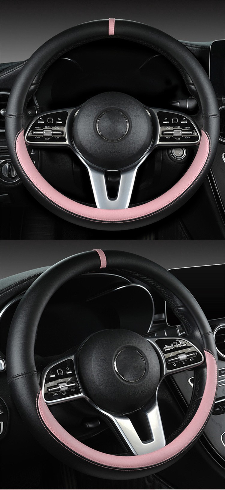 Four-Season Universal Nappa Leather Car Steering Wheel Cover, Sporty Style, Simple Round Handle Cover, Car Wear-Resistant Protective Cover