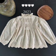 Millet Season 2023 Spring and Autumn New Ins Korean Children's Clothing Girl's Lace Edge Doll Shirt Children's Flower Shirt