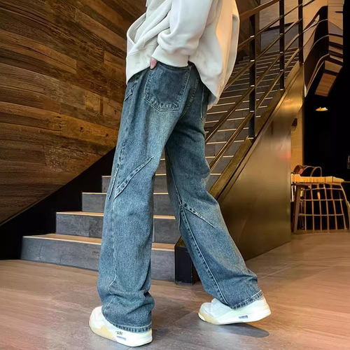 Men's Spring and Summer American Trend Vibe Wide Leg Straight Leg Loose Fit Jeans