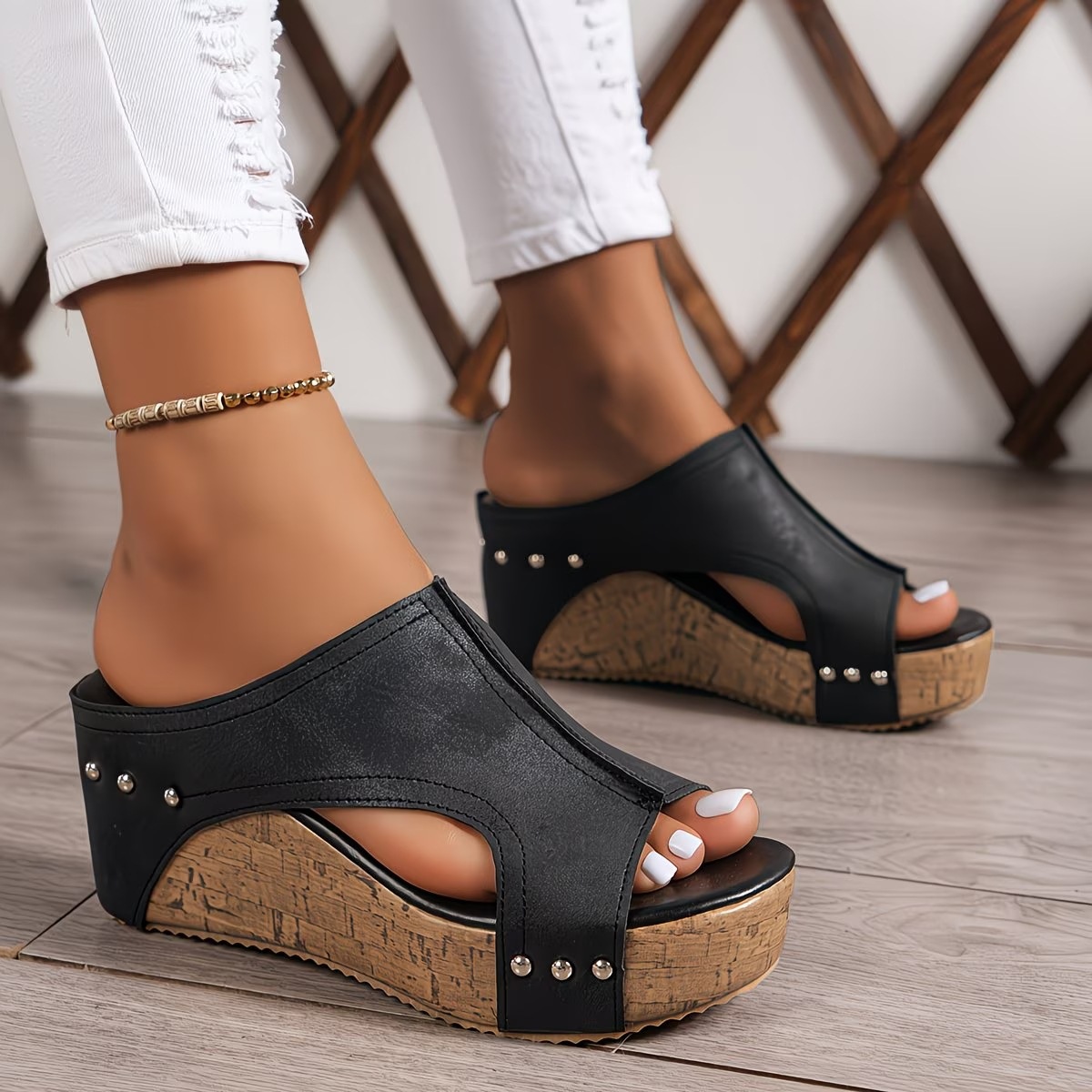 Zapatos de mujer transfronterizos TEMU zapatillas de suela gruesa dedos desnudos retro alta sandalias romanas muffins zapatillas de tacón alto