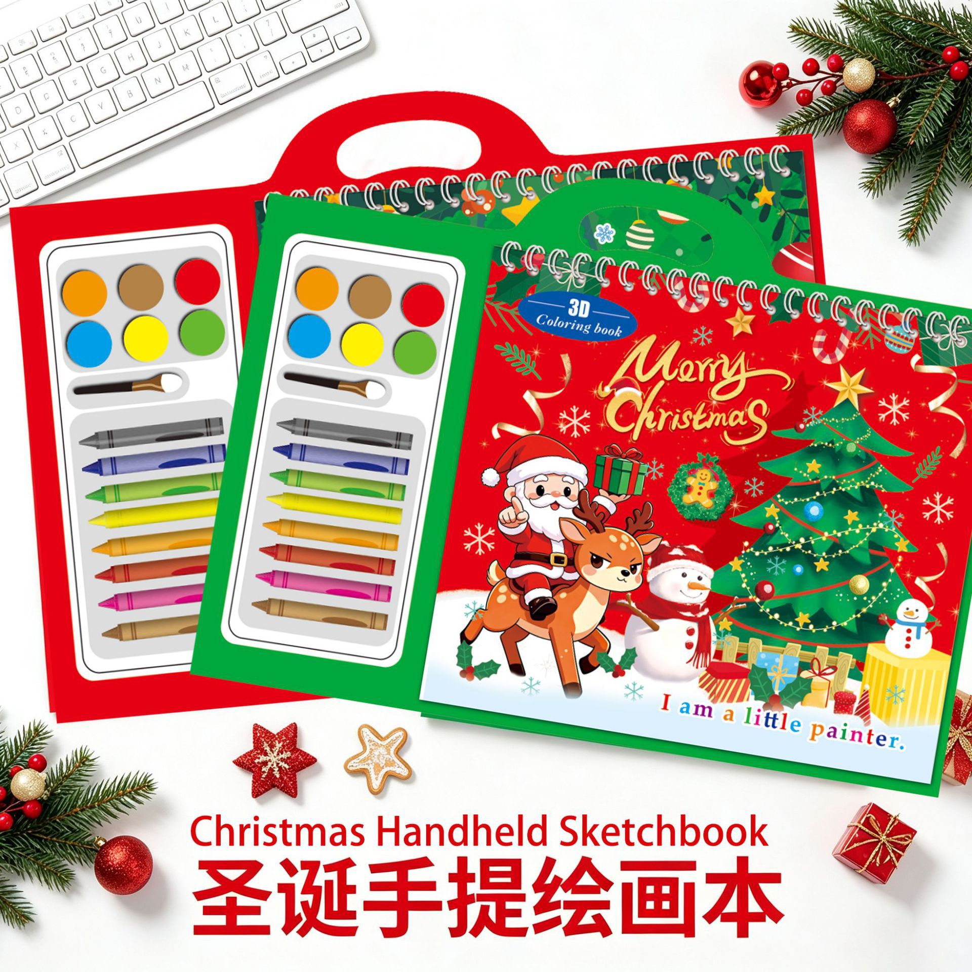 Juegos de papelería portátil de Navidad transfronterizos hechos a mano DIY niños graffiti libro de dibujo de juguetes de arte regalo image 3